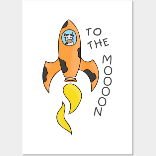 Hand Drawn Illustrations Cow Astronaut To the Moooon Gift Posters and Art